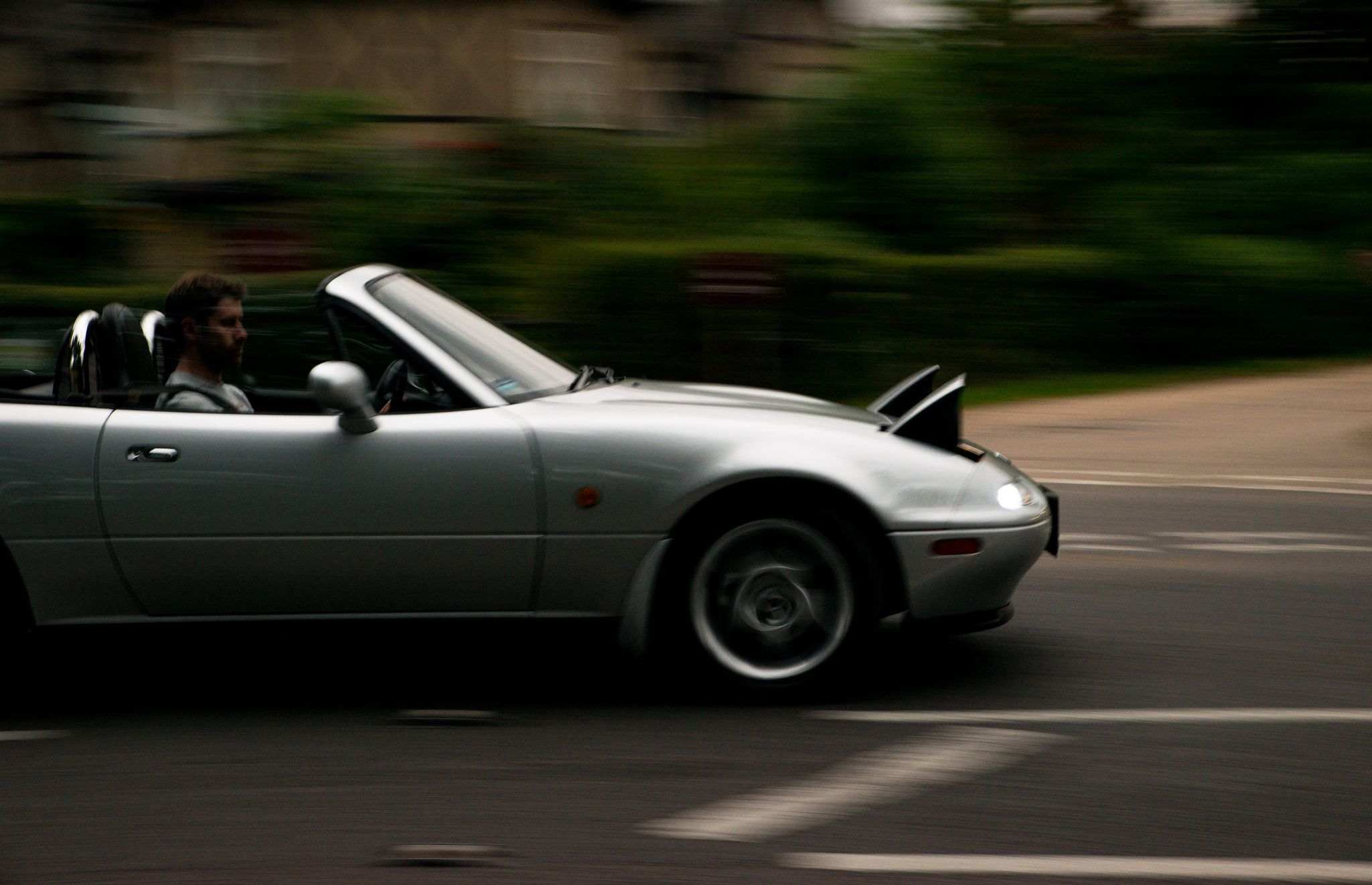 A photograph from a car photography session in Lowestoft, featured is a grey Mazda Eunos MX-5